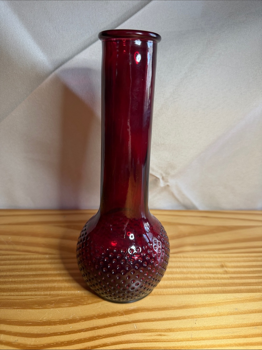 Vintage E.O. Brody Ruby Red Hobnail Glass Bud Vase USA 04